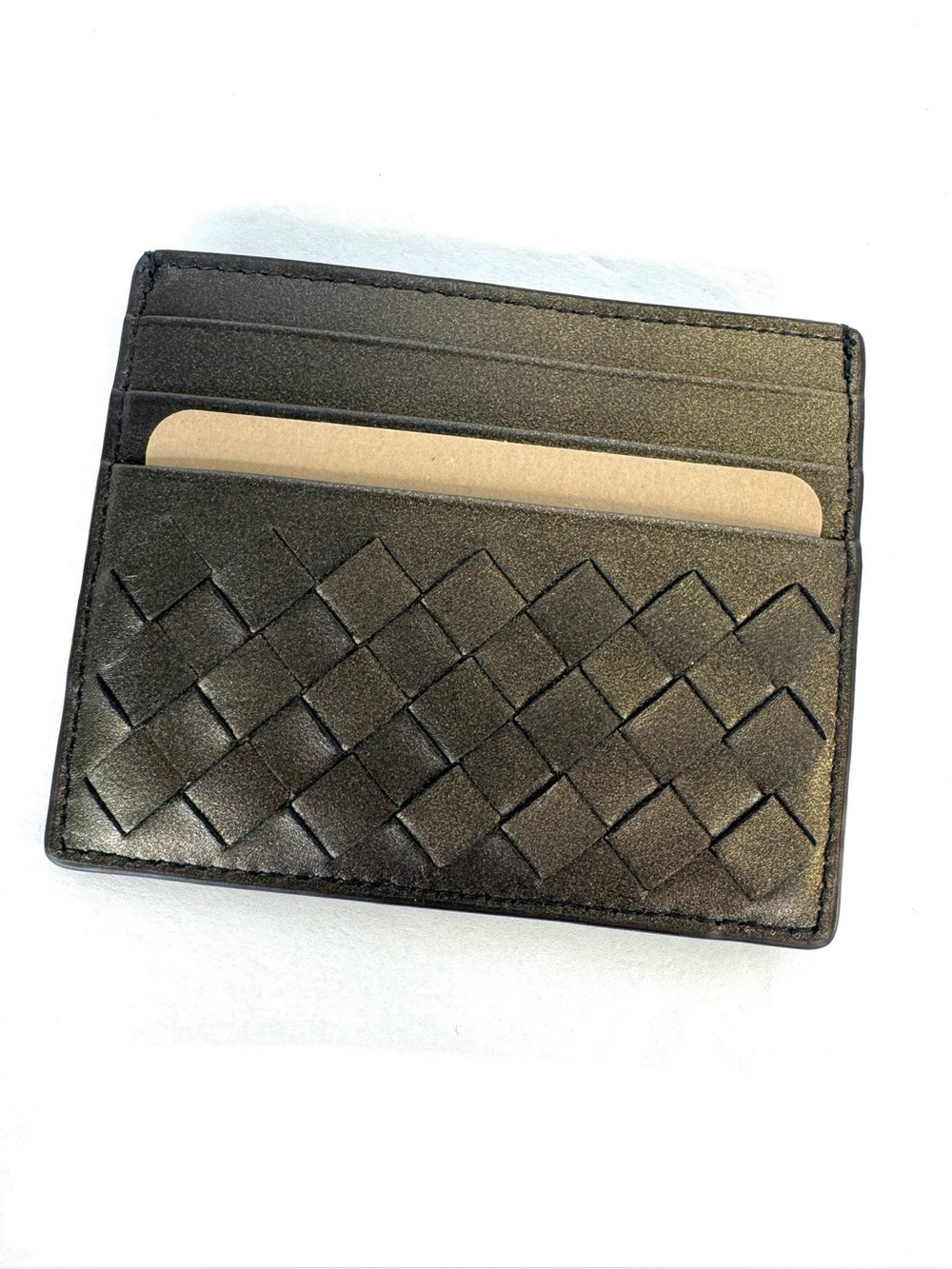 BOTTEGA VENETA Intrecciato NEW Credit Card Case Metallic Antique Gold - Picture 5 of 5